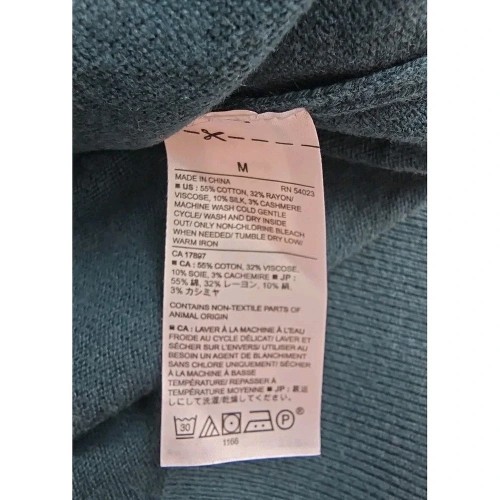 Banana Republic Premium Luxe Yarn Silk Cashmere V Neck Sweater Teal Blue Men's M
